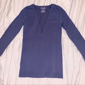 Free People Intimately V-neck Blue Long-sleeve